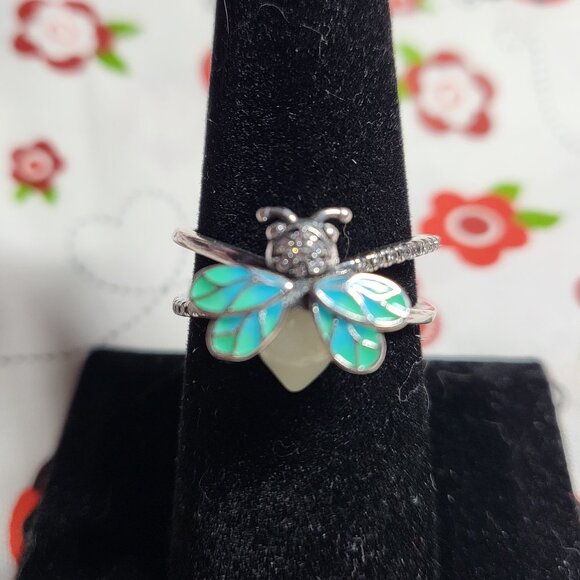Glow in the Dark CZ Firefly Sterling Silver Ring - Picture 1 of 6